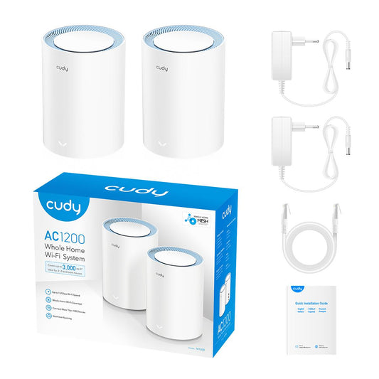Безжична Mesh система Cudy M1200 2, AC1200 Dual Band, 2.4/5 GHz, 300 - 867 Mbps, 2 броя